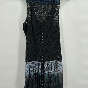 Free People Rare Unlined Lace Plaid Mixed Hook Loop Eyelet Black Blue Dress Sz 4